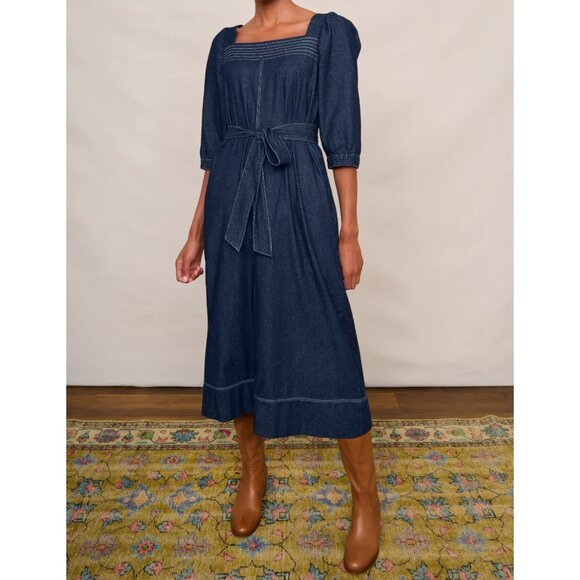 Wyse London Denim Midi Dress Blue Lucy Size 1 US 4 Small - Picture 1 of 13